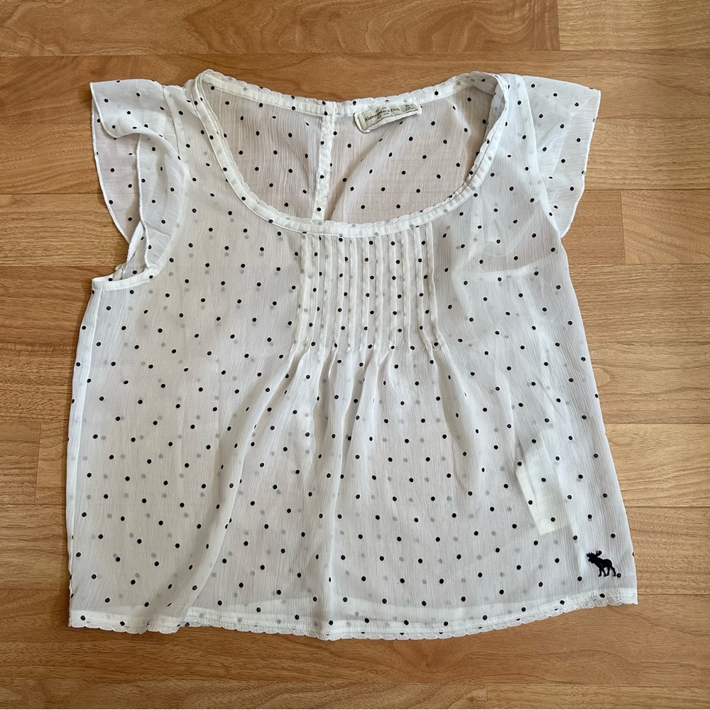 Abercrombie White Pleated Chiffon Dotted Blouse